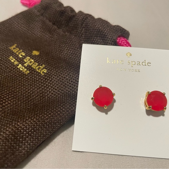 Kate Spade Stud Earrings with bag, NWT, gold/pink/red - Picture 3 of 7